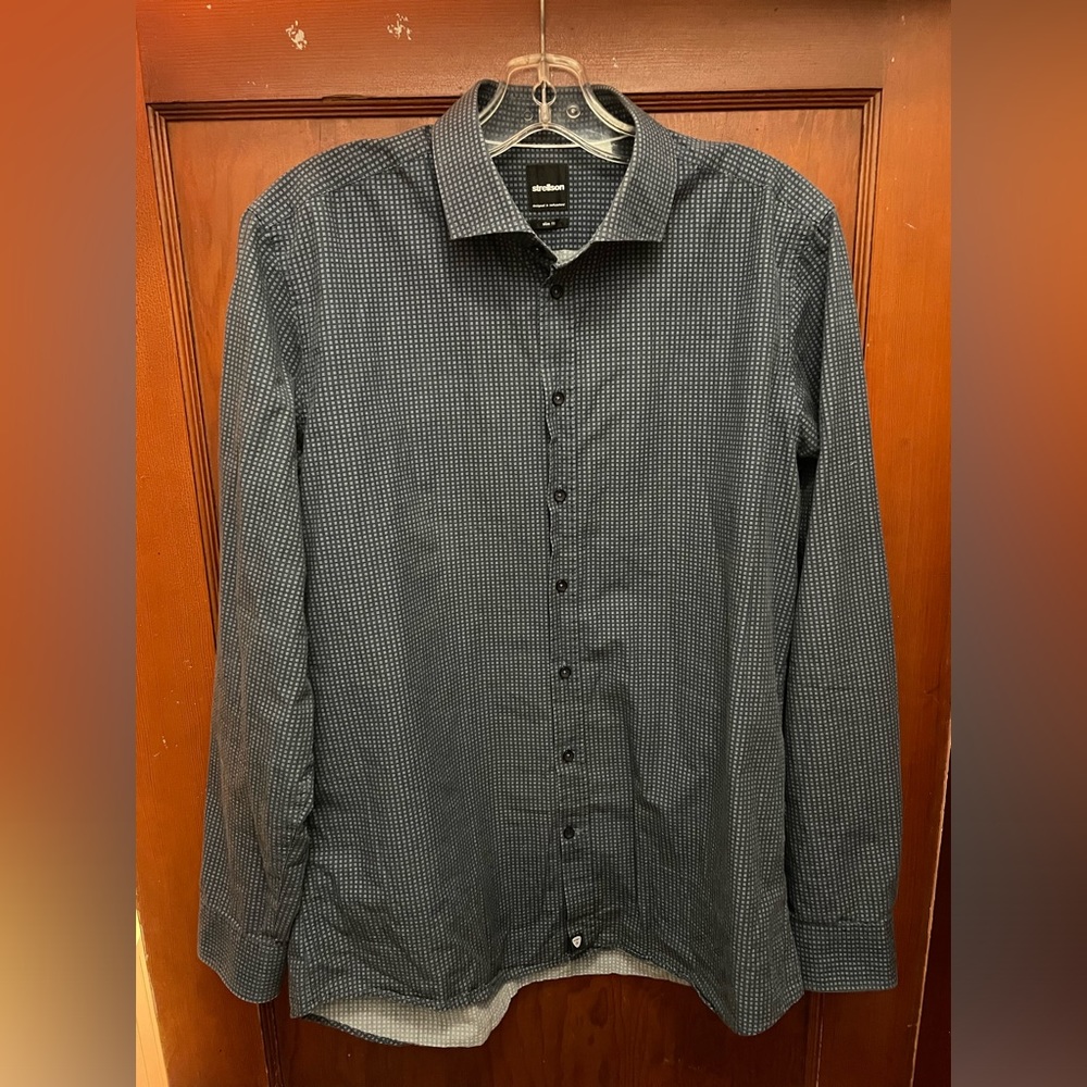 Strellson navy & grey geometric shirt 16.5 US 42 Euro preppy collegiate dress
